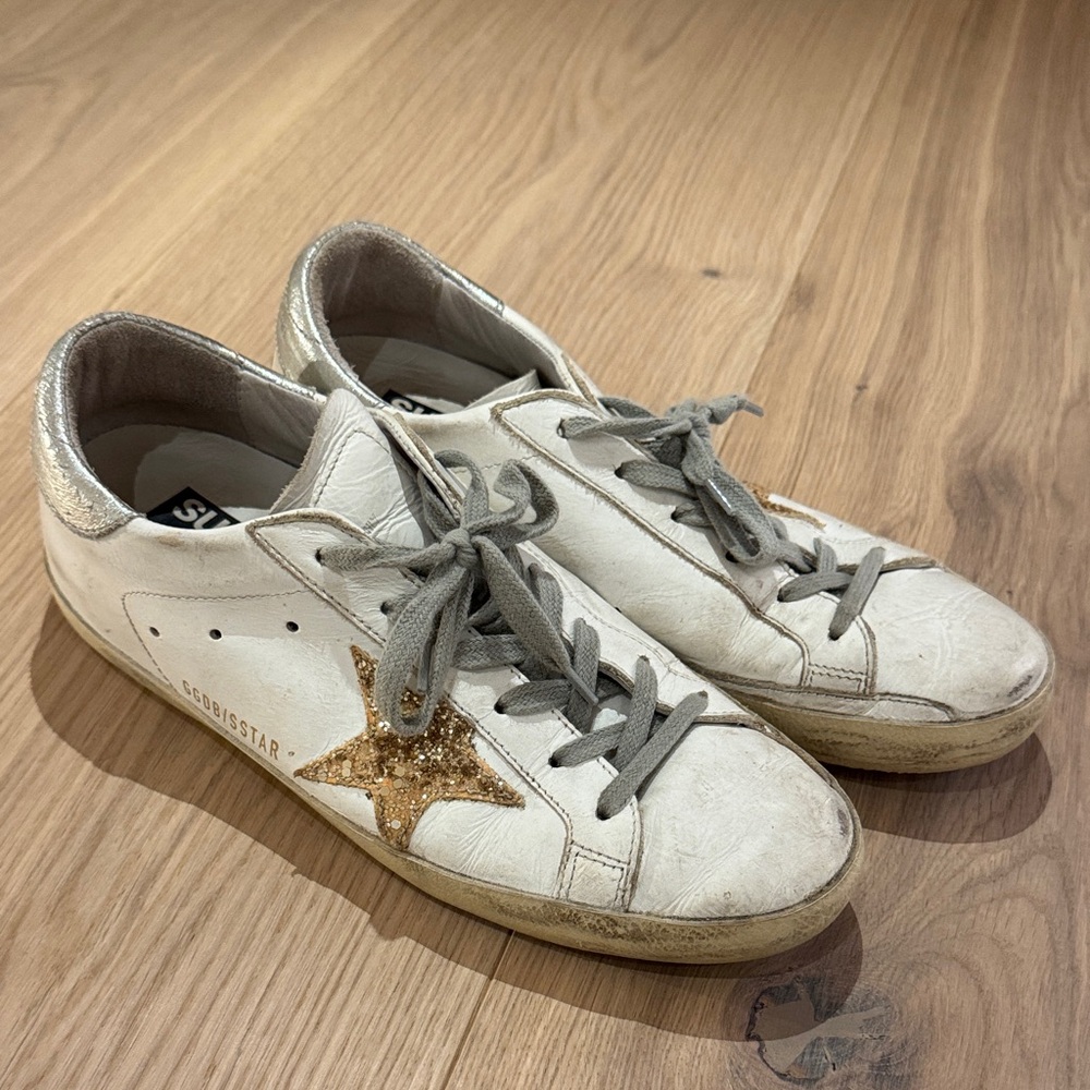 Golden Goose Cream Sneakers with Glittering Gold Star
